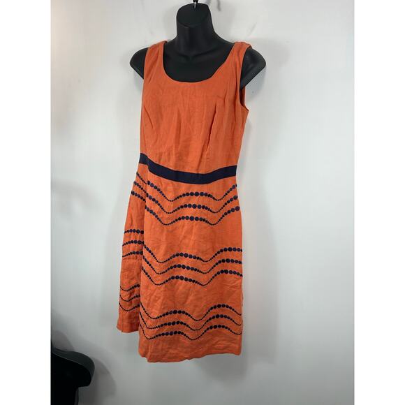 Boden 100% Linen Tank Dress Orange Size 6L Summer Preppy - Picture 9 of 10